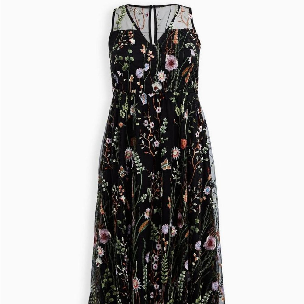 Maxi Mesh Embroidered Black Torrid Dress